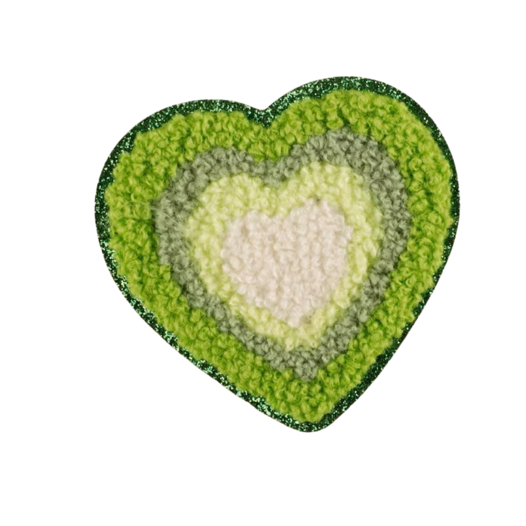 Iron-on/Sew-on Embroidered Colorful Glitter Edge Chenille Heart Patch