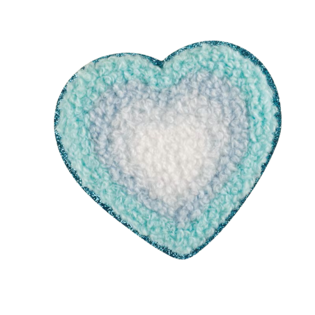 Iron-on/Sew-on Embroidered Colorful Glitter Edge Chenille Heart Patch