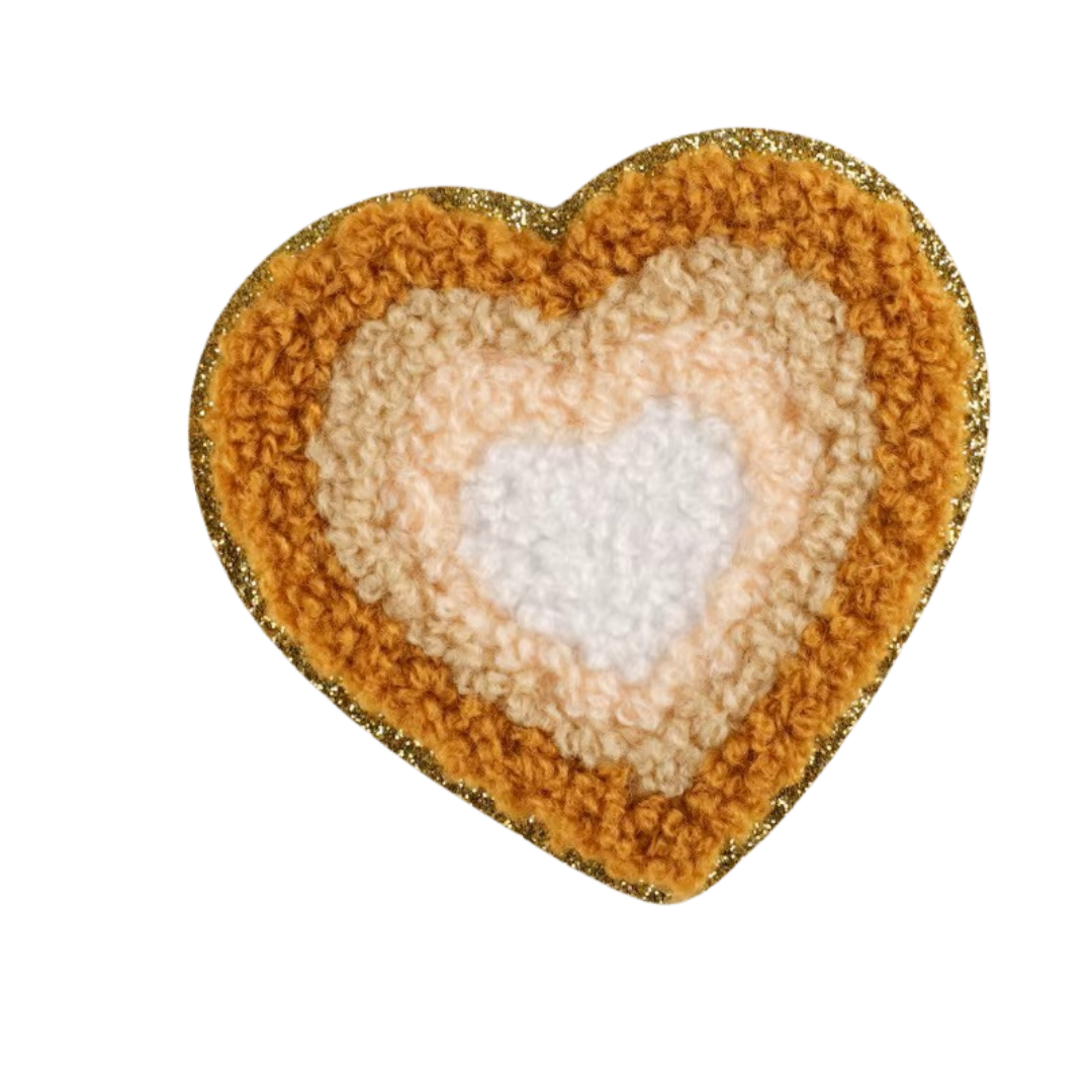 Iron-on/Sew-on Embroidered Colorful Glitter Edge Chenille Heart Patch