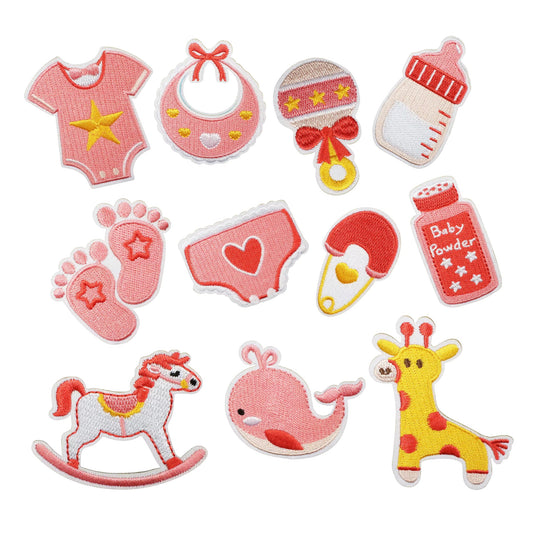 Nursery Dreams Embroidered Iron On Patch Set - Pastel Pink
