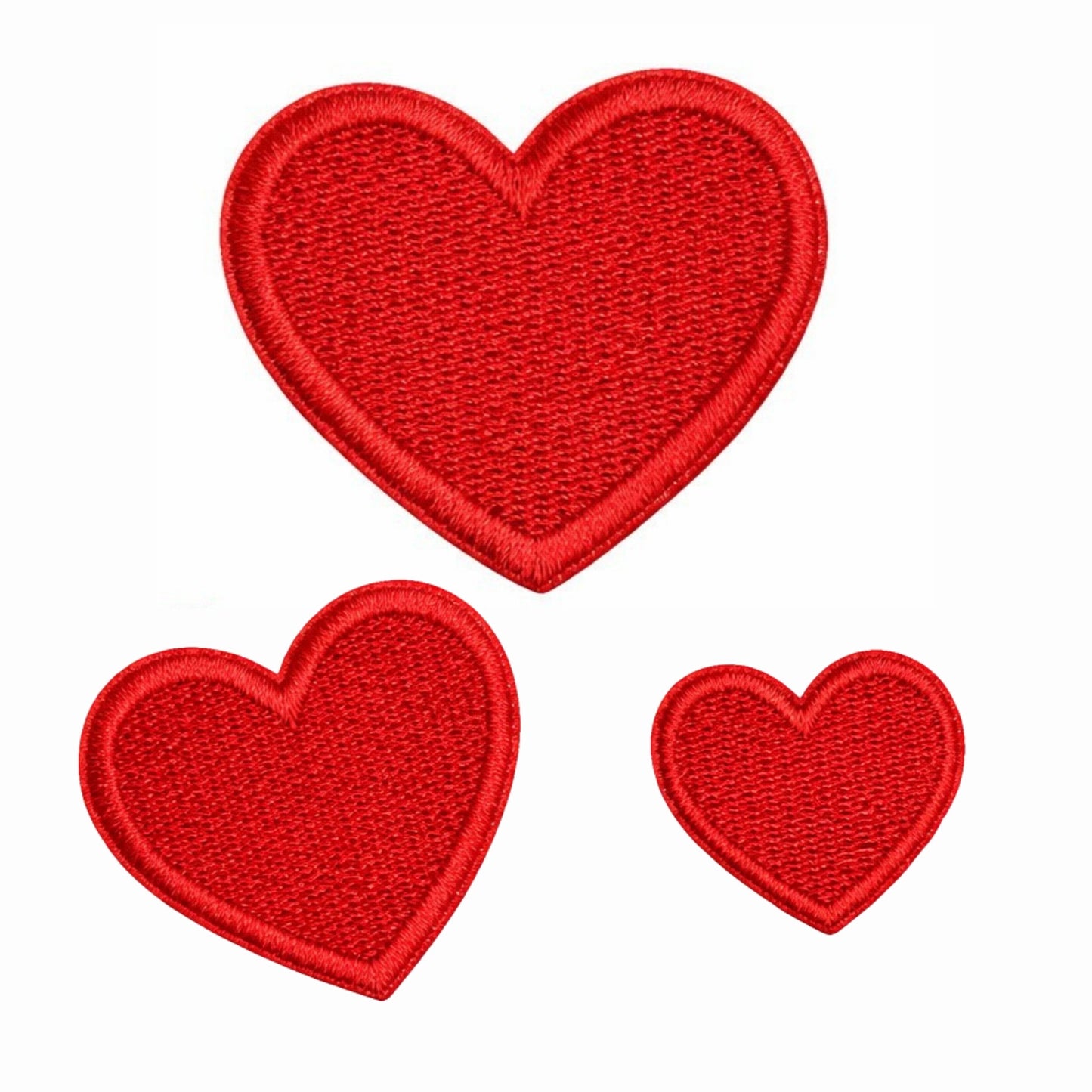 Premium Red Heart Embroidered Iron On Patch Set in Three Sizes