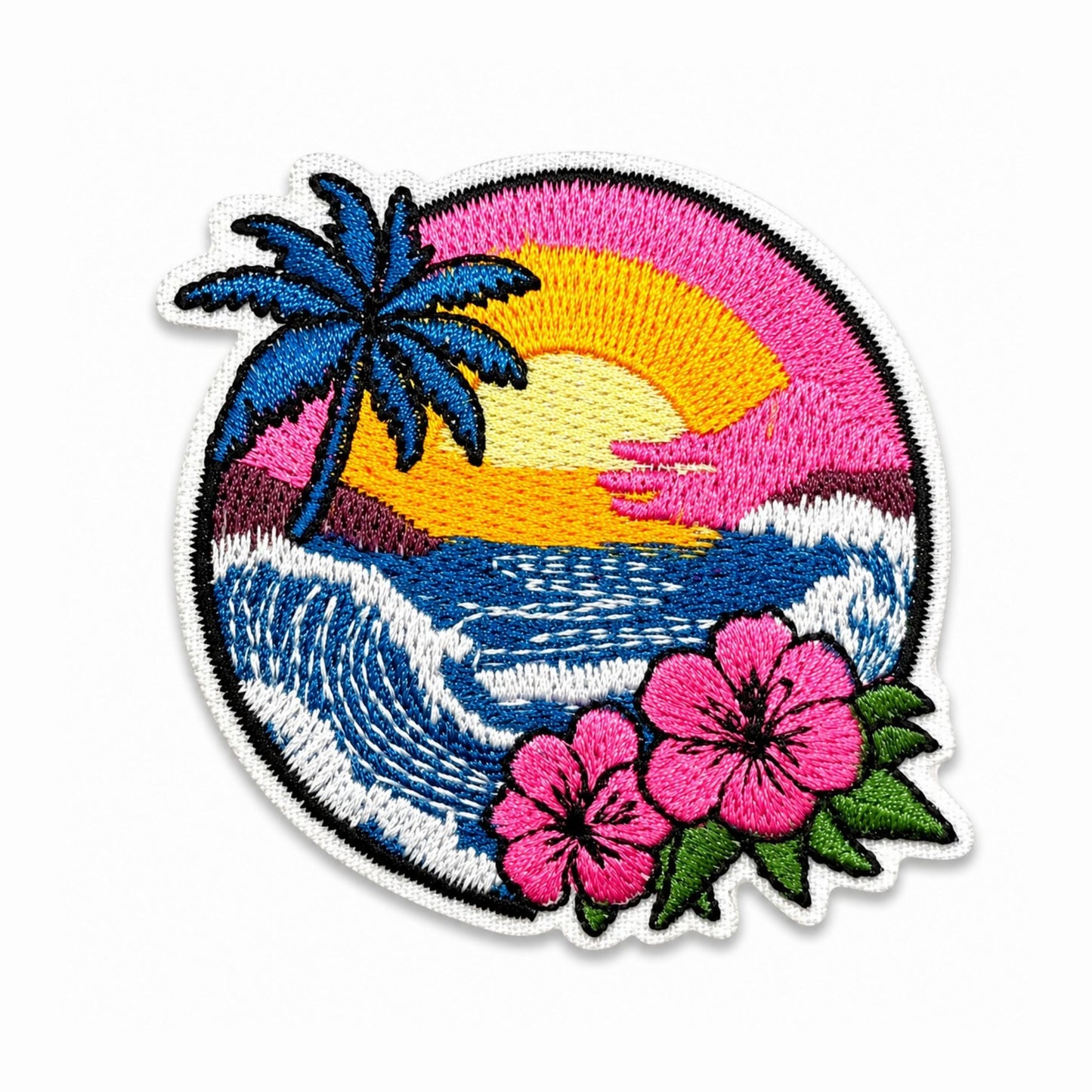 ''Tropical Sunset Paradise'' Embroidered Iron On Patch