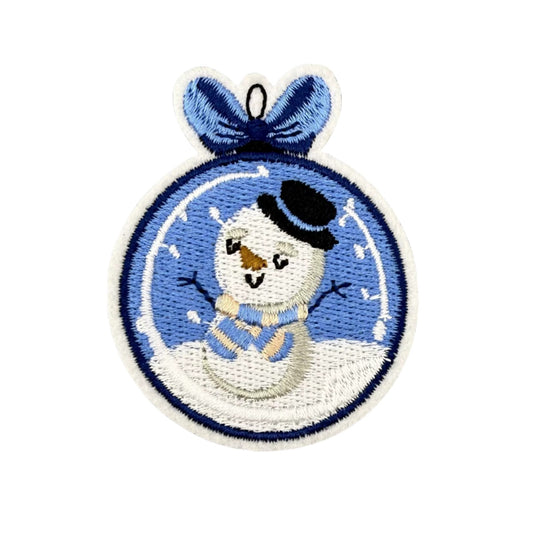 Blue Snowman Ornament Embroidered Iron-On Patch – Winter Christmas Patch for DIY Crafts & Gifts