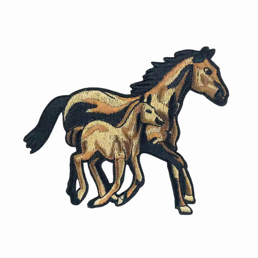 Horse & Foal Embroidered Iron On Patch