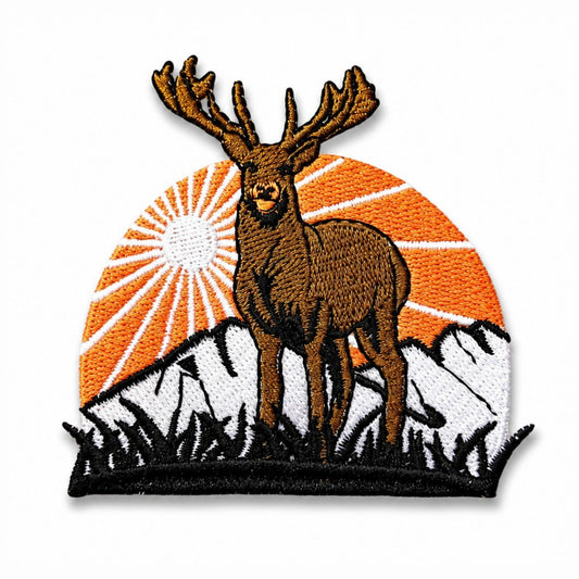 Mountain Stag Embroidered Iron On Patch