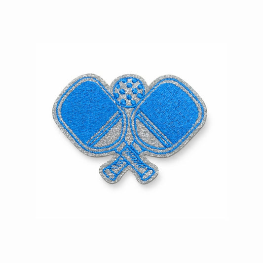 Premium Embroidered Iron On Pickleball Paddle Patch with Metallic Detailing - Blue