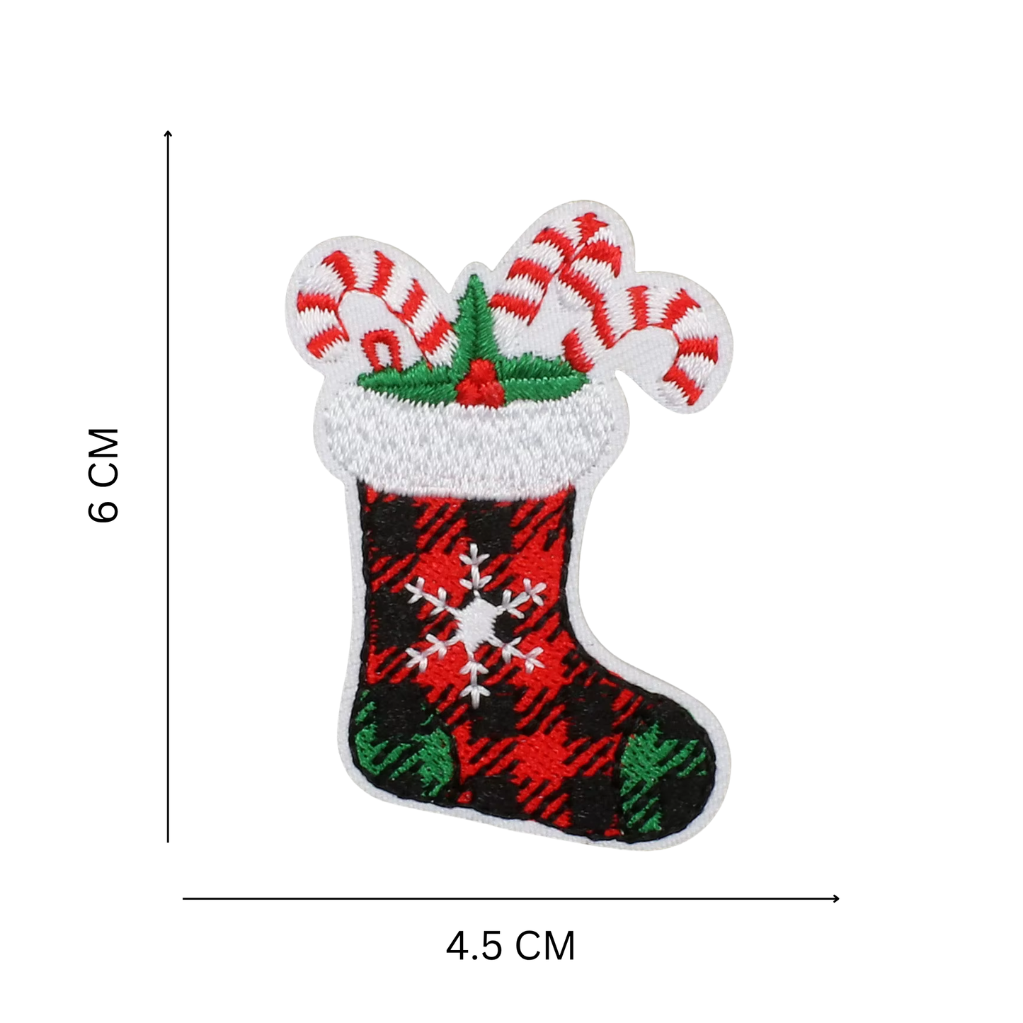 Christmas Iron-On Patches – Red & Green Plaid Embroidered Festive Designs