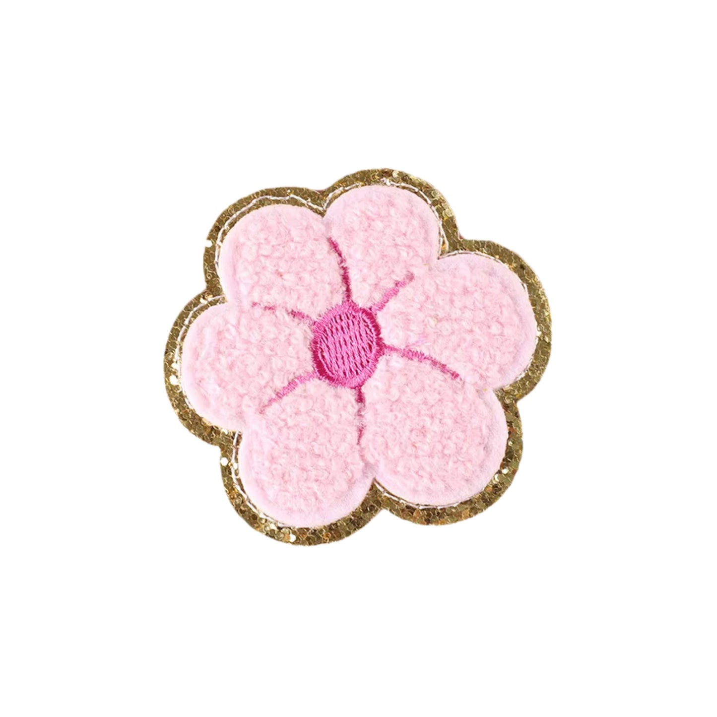 Pink Chenille Flower Iron On Patch