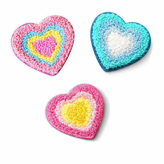 Pastel Heart Chenille Iron On Patch Set of 3