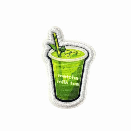 Matcha Milk Tea Embroidered Iron-On Patch