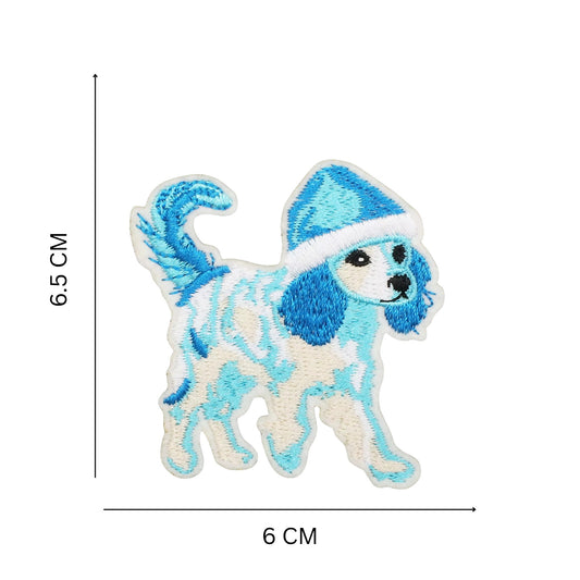 Cute Dog Christmas Patch – Blue Puppy Embroidered Iron-On for Festive Clothing & DIY Crafts
