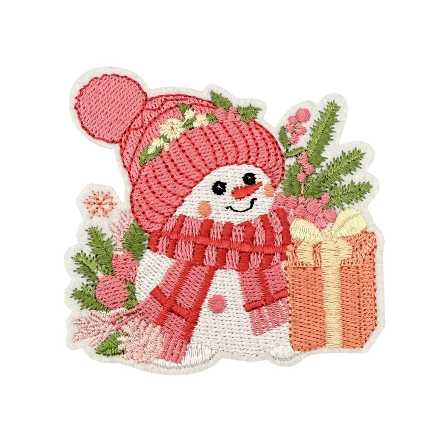 Snowman with Gift Embroidered Iron-On Patch – Cute Christmas Patch for DIY Crafts & Holiday Décor
