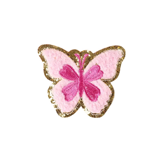 Pink Butterfly Chenille Embroidery Patch for Bags and Clothing