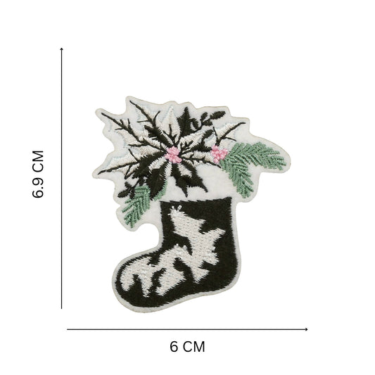 Christmas Stocking Embroidered Iron On Patch – Blue & White Iron-On Holiday Accent