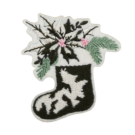 Christmas Stocking Embroidered Iron On Patch – Blue & White Iron-On Holiday Accent