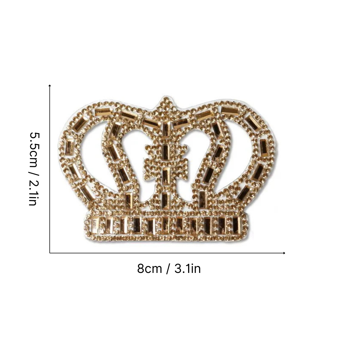 Iron on Patch - Crown Rhinestone, Crystal Crown, Royal Crown, Queen Crown, Princess Crown, DIY Birthday Crown