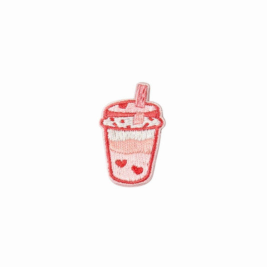 Mini Heart Bubble Tea Embroidered Iron On Patch