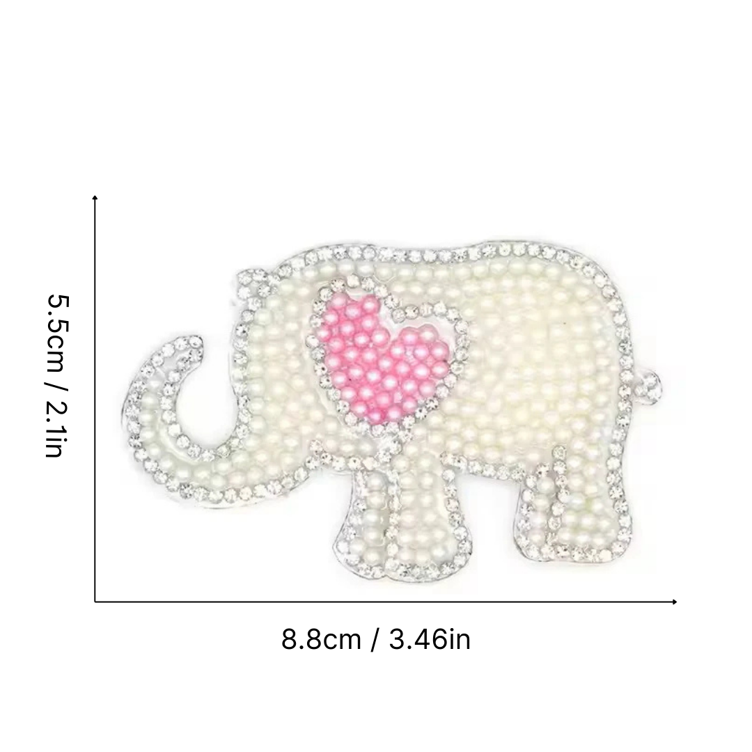 Iron-On White Rhinestone and Pearl Elephant Patch