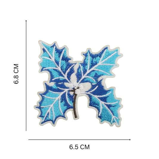 Blue Holly Leaves Embroidered Iron On Patch for Christmas Clothing and Accessories