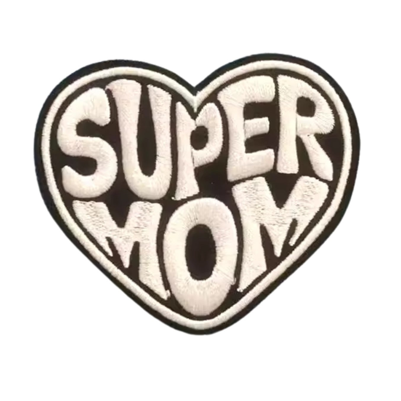 ''Super Mom'' and ''Cool Dad'' Iron On Patch Embroidered Heart Design for Apparel and Accessories