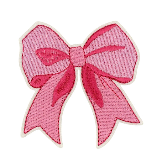 Pink Holiday Bow Patch – Embroidered Iron On Christmas Ribbon Applique