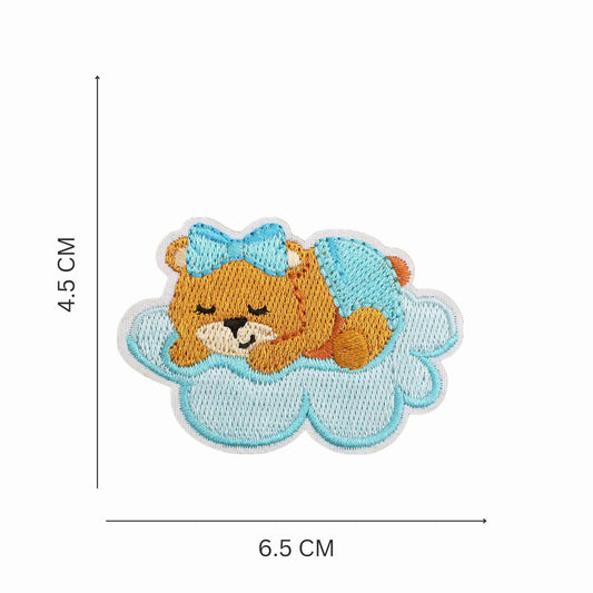 Sleeping Teddy Bear on Cloud Embroidered Iron On Patch