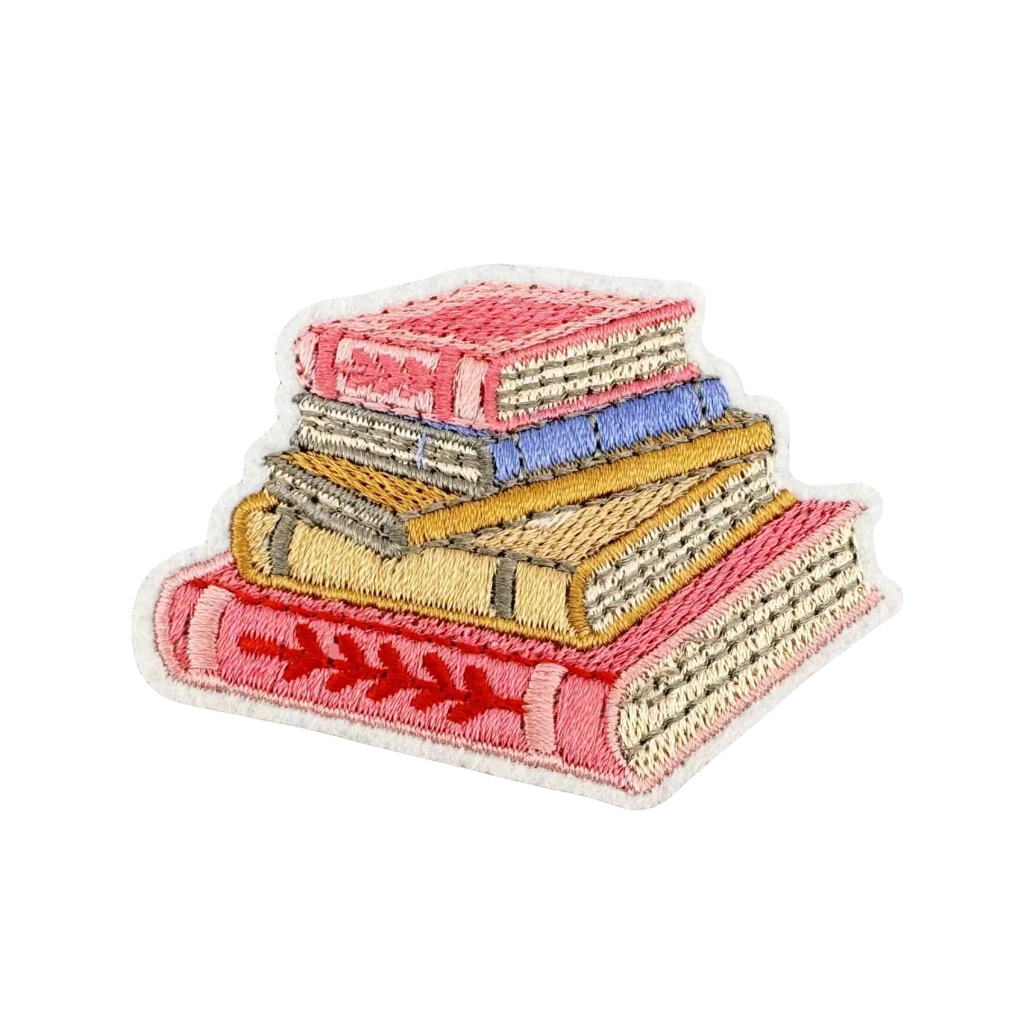 Classic Book Stack Embroidered Iron On Patch