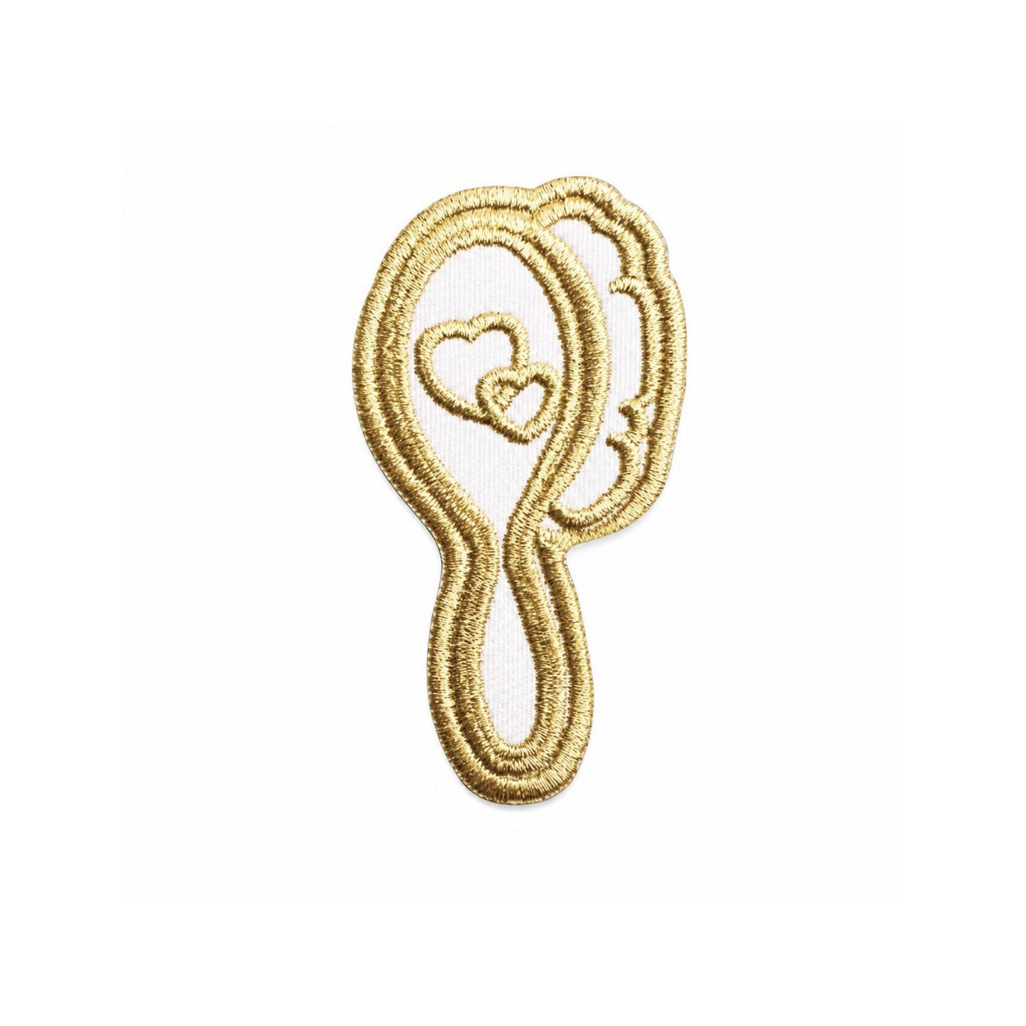 Heart Hair Brush In Gold Embroidered Iron On Patch
