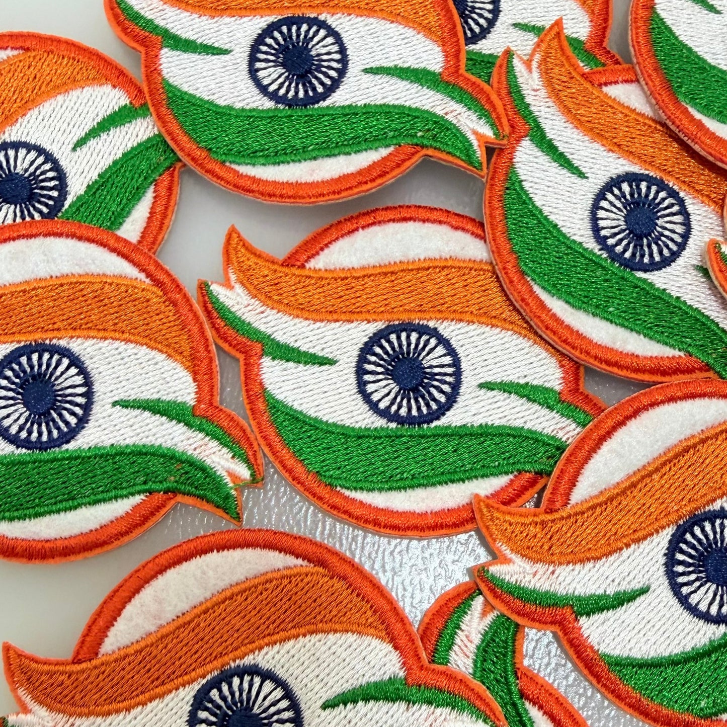 Indian Tricolor Embroidered Iron On Patch with Ashoka Chakra