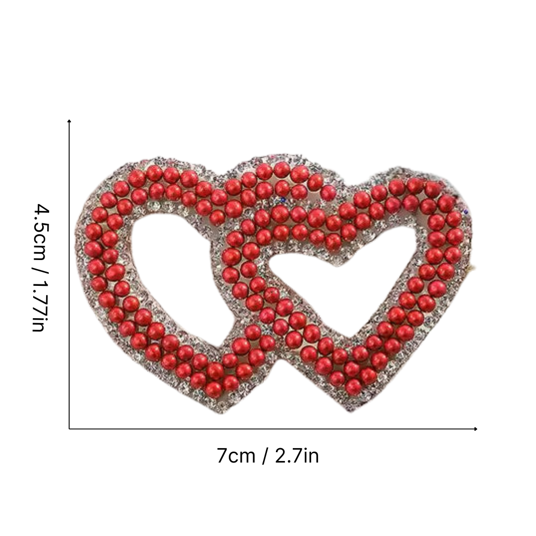 Iron-On - Double Hearts Rhinestone and Pearl Beaded Patch