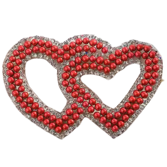 Iron-On - Double Hearts Rhinestone and Pearl Beaded Patch