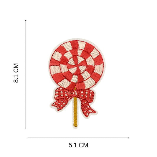 Red & Cream Christmas Lollipop Patch – Cute Holiday Iron-On Embroidered Applique