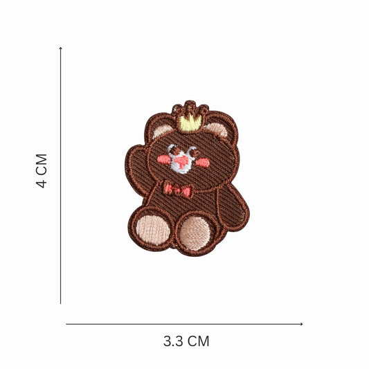 Mini Teddy With Crown Embroidered Iron On Patch