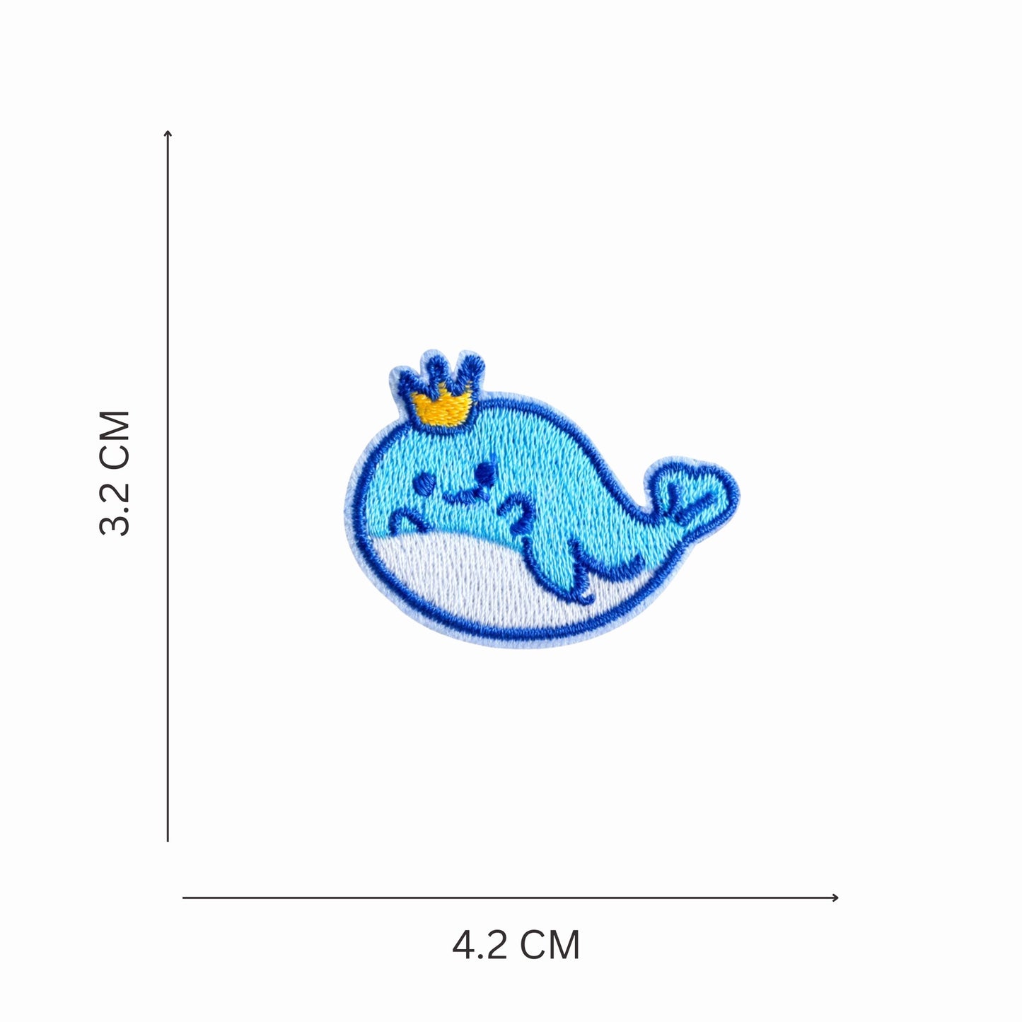 Mini Crowned Blue Whale Embroidered Iron On Patch