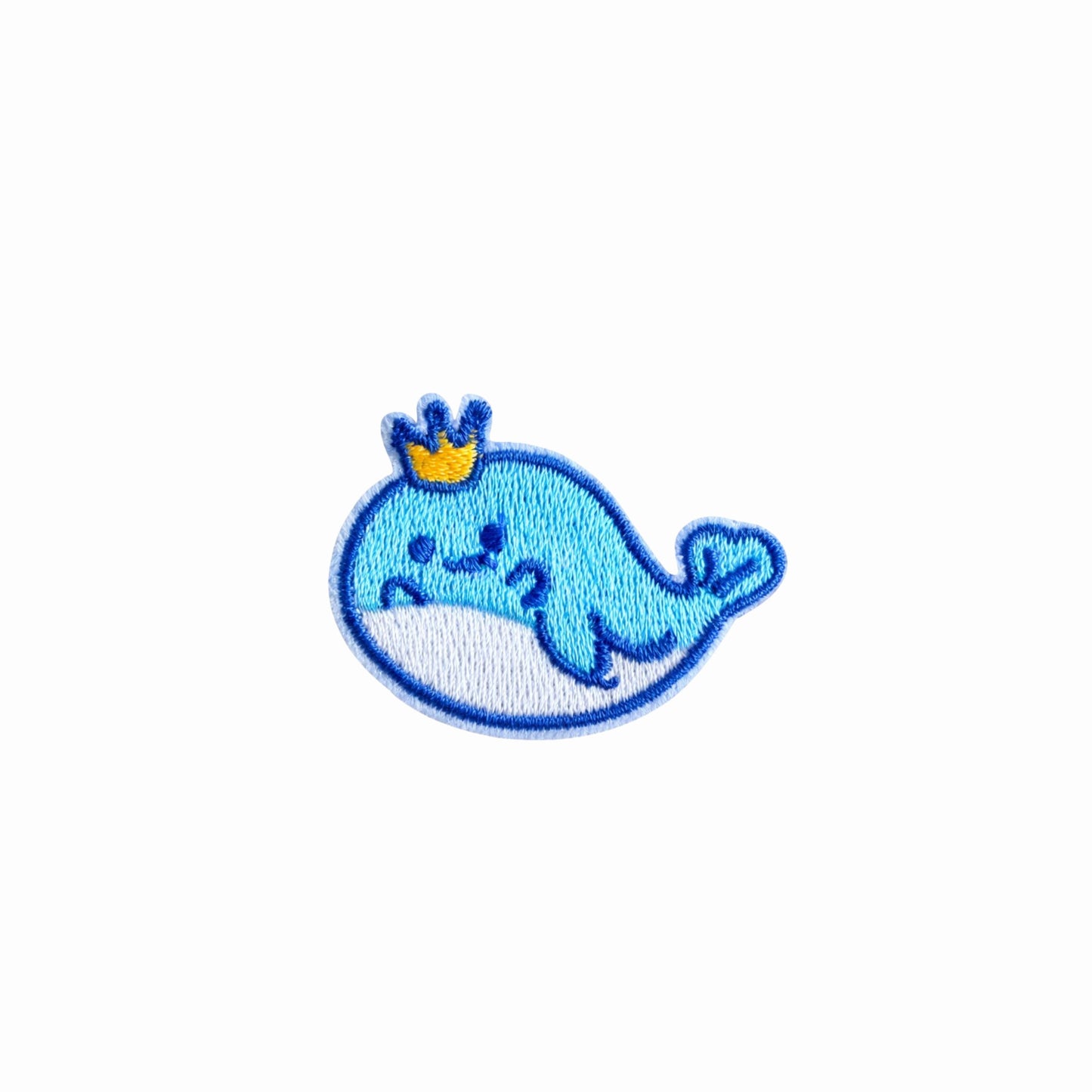 Mini Crowned Blue Whale Embroidered Iron On Patch