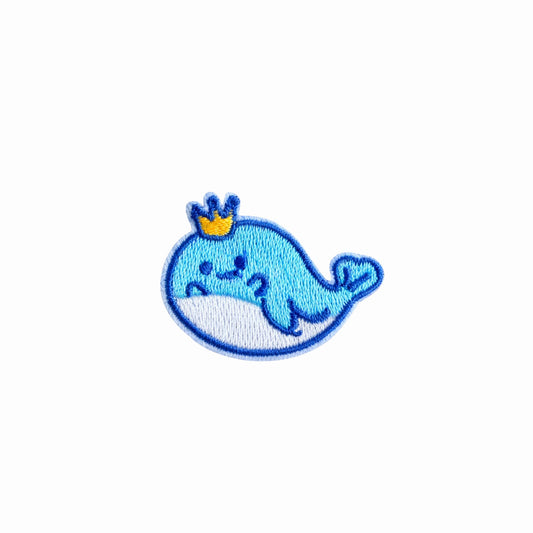 Mini Crowned Blue Whale Embroidered Iron On Patch