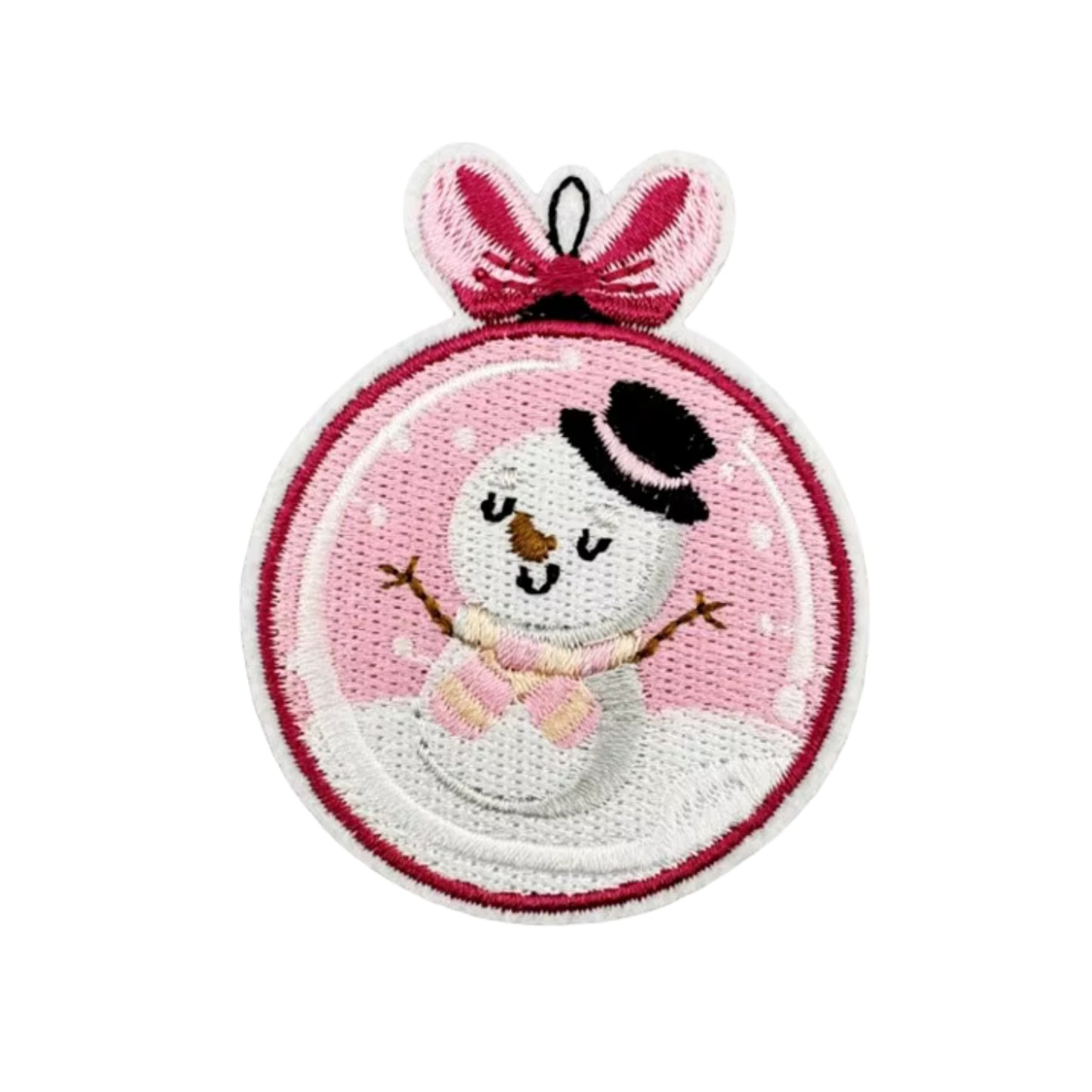 Pink Holiday Snowman Embroidered Iron-On Patch