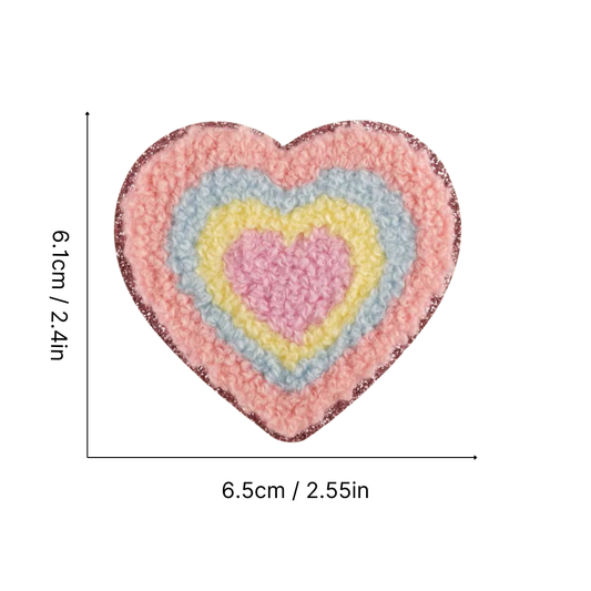 Iron-on/Sew-on Embroidered Colorful Glitter Edge Chenille Heart Patch
