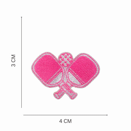 Premium Embroidered Iron On Pickleball Paddle Patch with Metallic Detailing - Pink