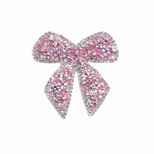 Pink Crystal Bow Rhinestone Embellished Iron On Patch