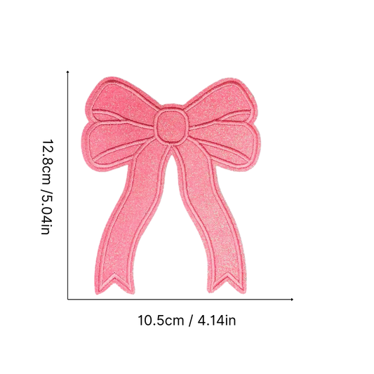 Iron-On/Sew-On Medium Size Appliqué Glitter Bow Patch 12.8 cm in height and 10.5 cm in length