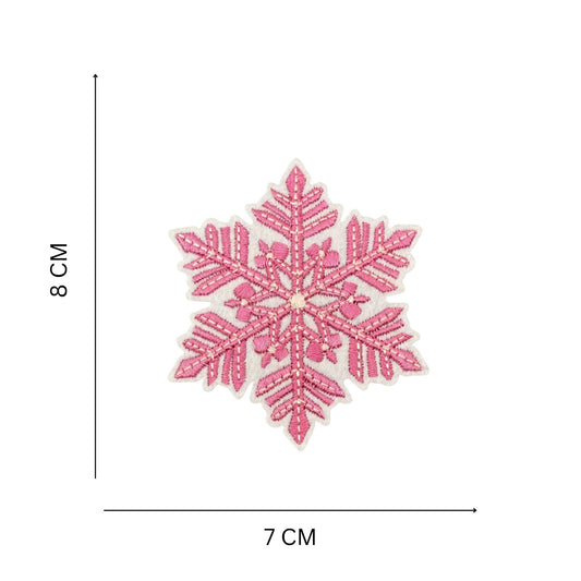 Candy Pink Snowflake Embroidered Iron On Patch for Christmas Clothing and Accessories