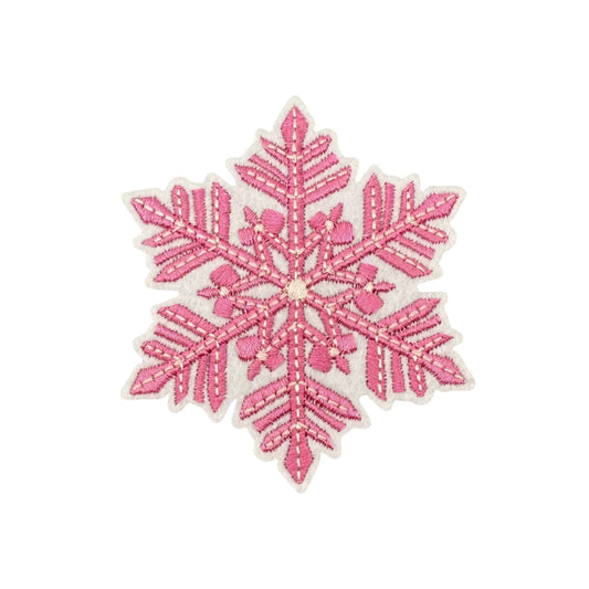 Candy Pink Snowflake Embroidered Iron On Patch for Christmas Clothing and Accessories