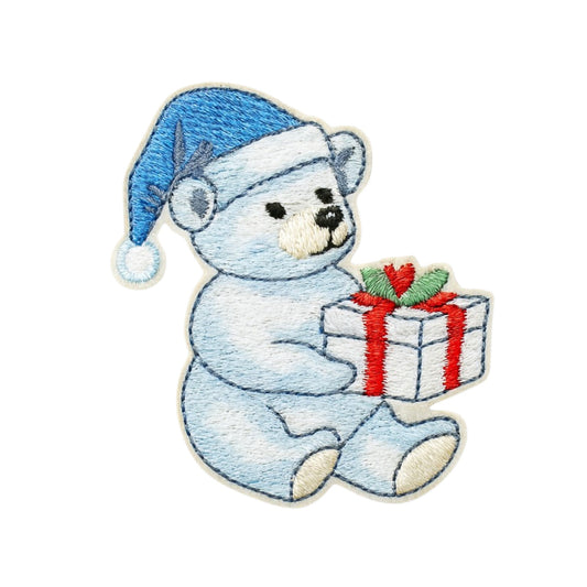 Polar Bear Christmas Embroidered Iron On Patch for Holiday Clothing and Accessories