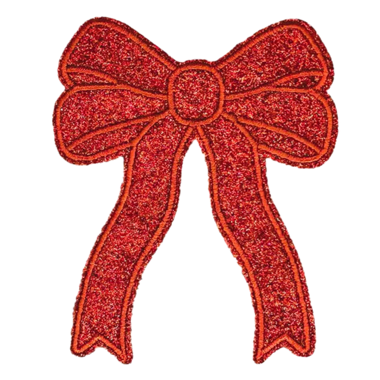 Iron-On/Sew-On Medium Size Appliqué Glitter Bow Patch 12.8 cm in height and 10.5 cm in length