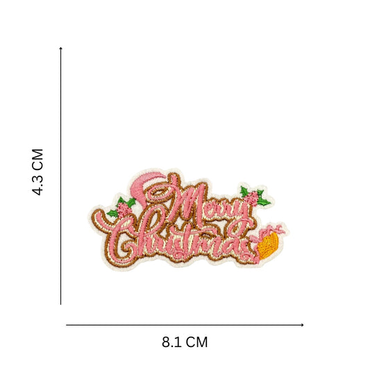 Pink Merry Christmas Embroidery Patch for Bags and Accessories