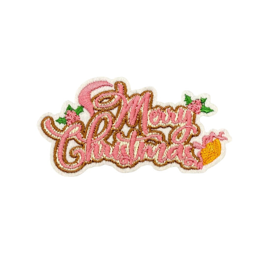 Pink Merry Christmas Embroidery Patch for Bags and Accessories