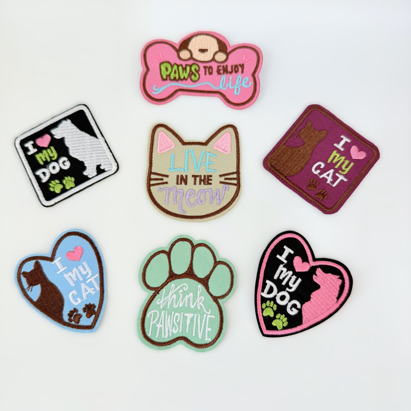 Pet Quote Iron-On Patch Set – Embroidered Cat & Dog Lover Patches for Clothes, Bags & DIY Projects