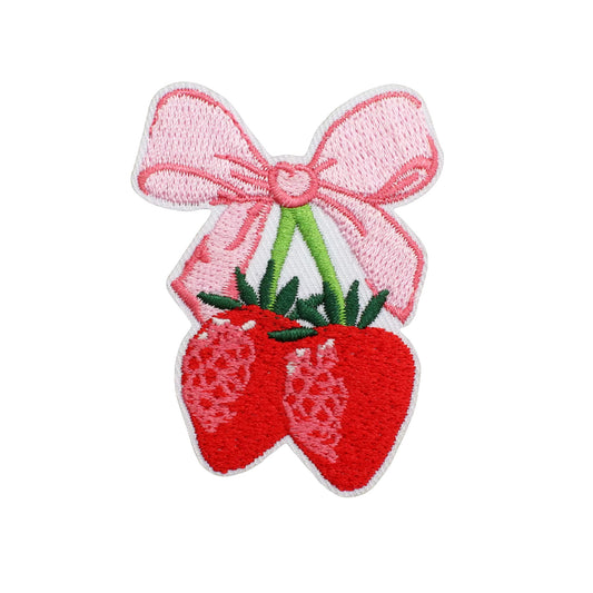 Strawberry Bow Embroidered Iron On Patch for Clothing and Accessories