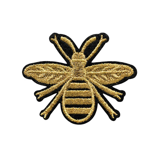 Antique Gold Bee Embroidered Iron On Patch